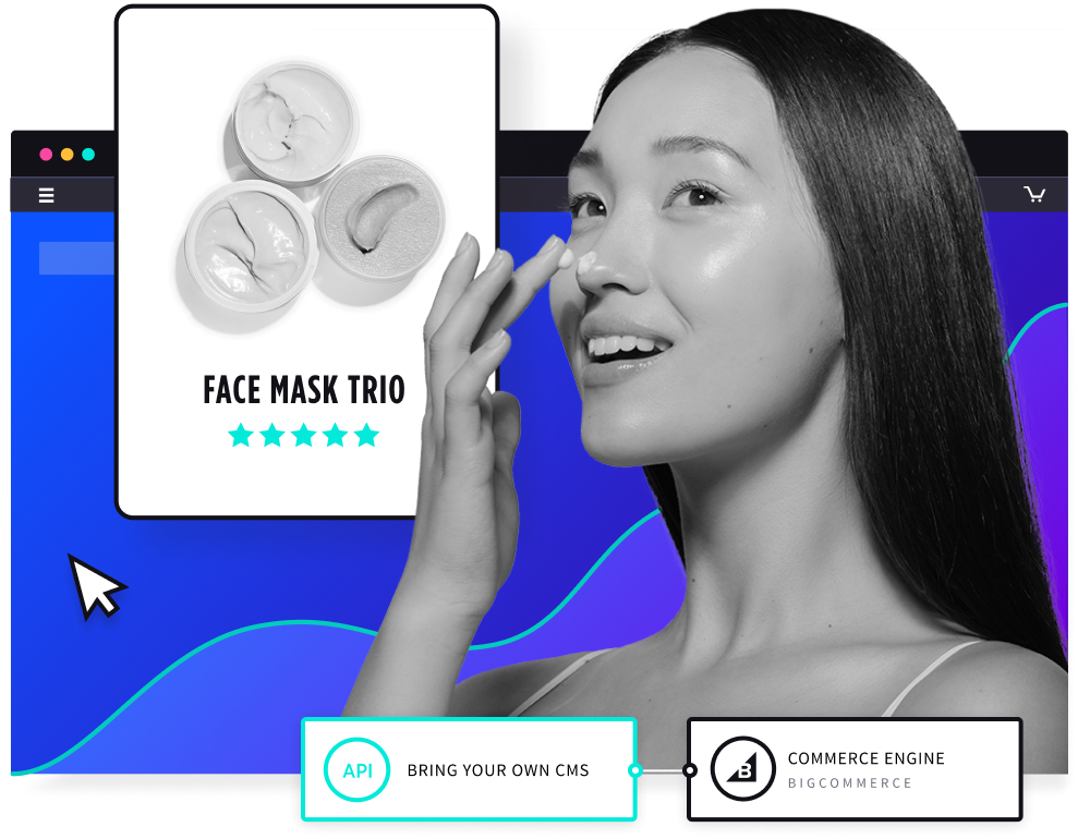 Collage person product skincare face mask headless commerce bigcommerce